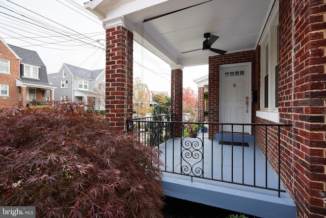 exterior space with ceiling fan