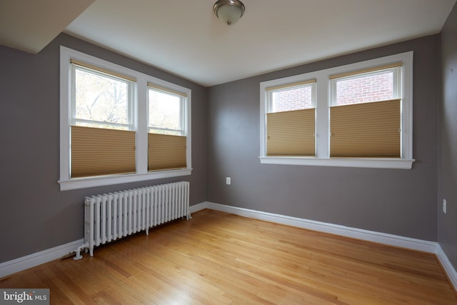 spare room with a wealth of natural light, light hardwood / wood-style floors, and radiator