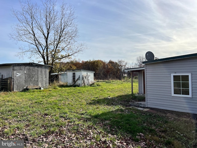 view of yard with a storage shed