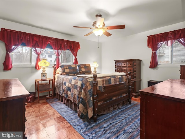 bedroom featuring ceiling fan