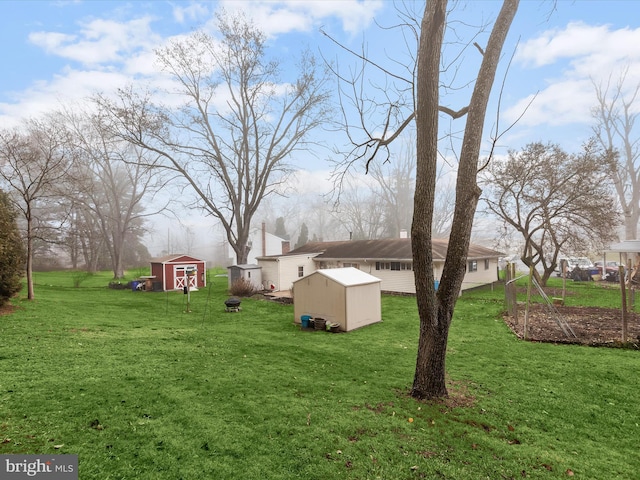 view of yard with a storage unit