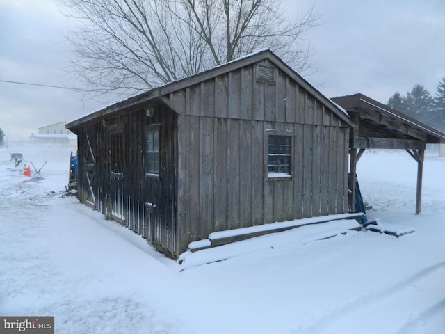 view of snow covered structure