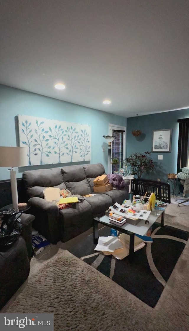 living room featuring carpet flooring