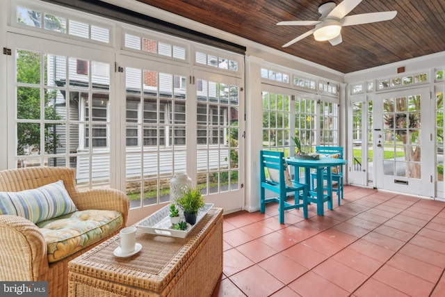 1411 W St, Annapolis, MD 21401 - sunroom with a wealth of natural light, tile patterned flooring, french doors, and wood ceiling