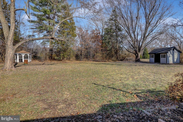 view of yard featuring a shed