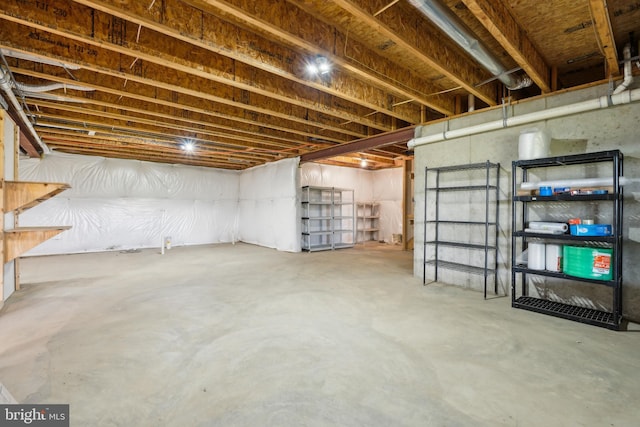 view of unfinished basement