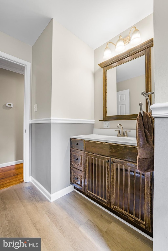 bathroom featuring wood-type flooring and vanity