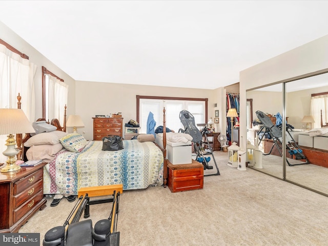 carpeted bedroom featuring a closet