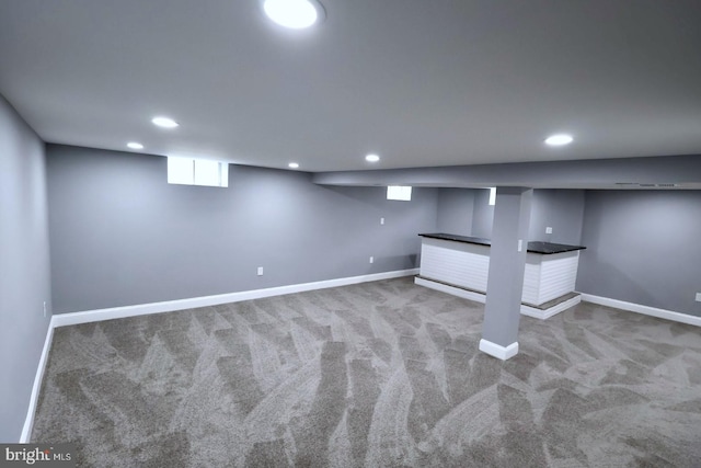 basement with carpet floors