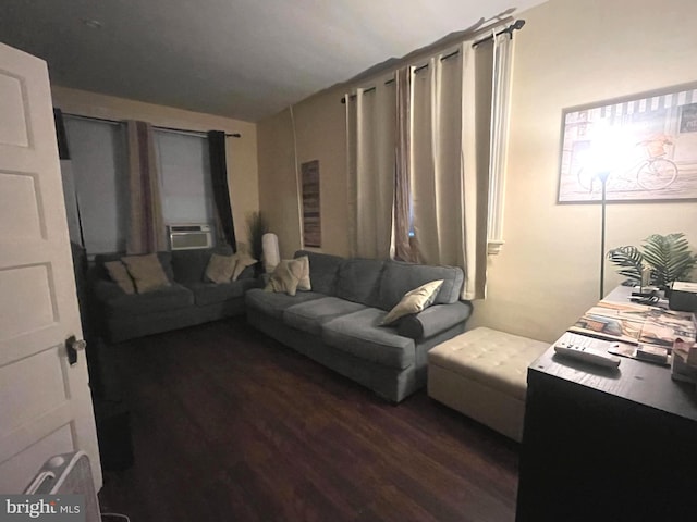 living room featuring dark hardwood / wood-style floors and cooling unit