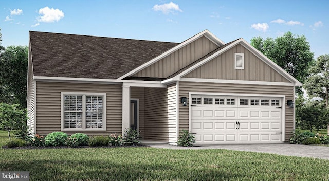 view of front facade with a front lawn and a garage