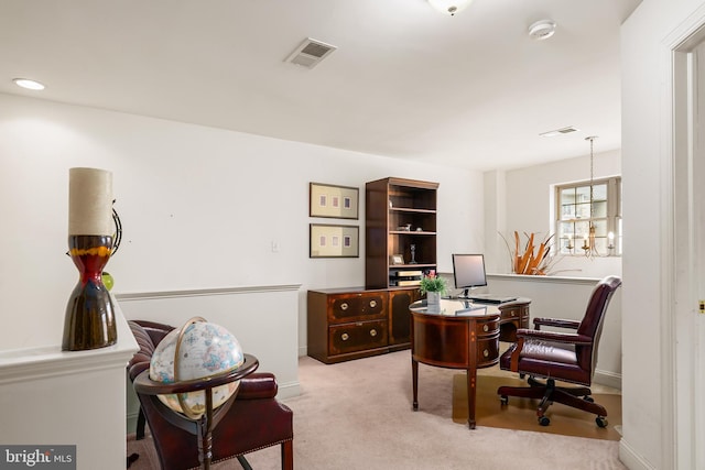 office featuring light colored carpet