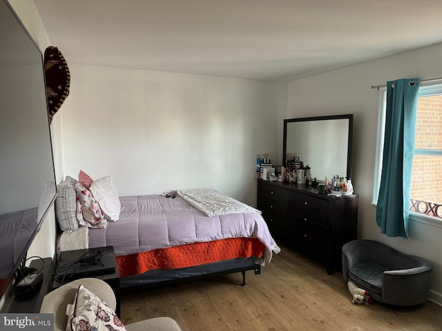 bedroom featuring multiple windows and hardwood / wood-style floors