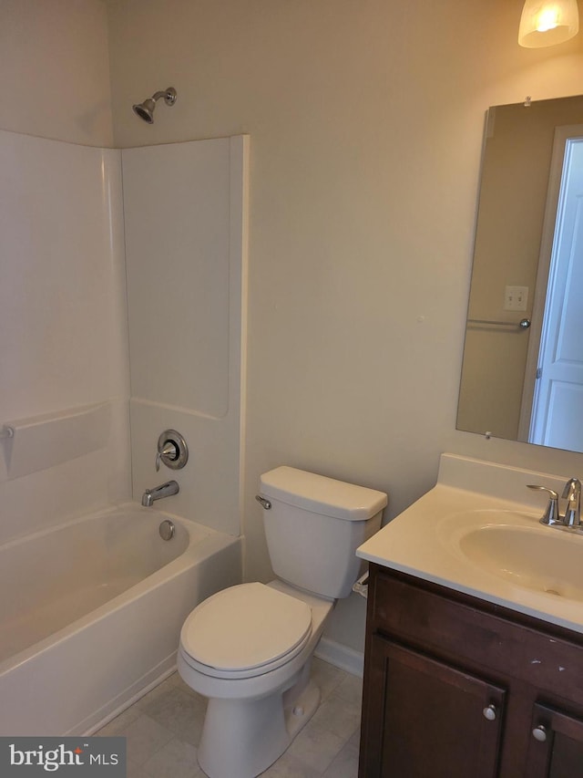 full bathroom with tile patterned floors, vanity, toilet, and tub / shower combination