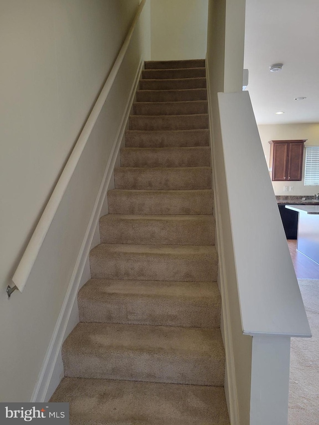 stairway with carpet floors