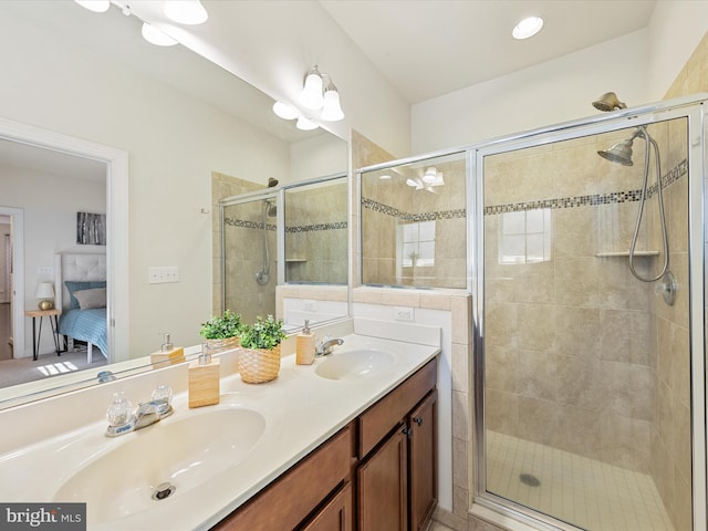 bathroom featuring vanity and walk in shower