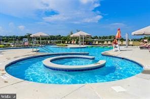 view of pool with a community hot tub and a patio area