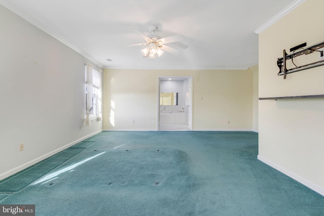 interior space featuring ceiling fan and ornamental molding