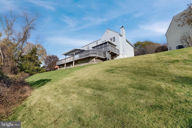 view of yard with a wooden deck