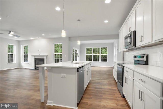 kitchen featuring white cabinetry, plenty of natural light, and stainless steel appliances