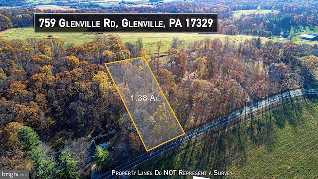 759 Glenville Rd, Glenville, PA 17329 - aerial view of property's location featuring property parcel outlined and a heavily wooded area