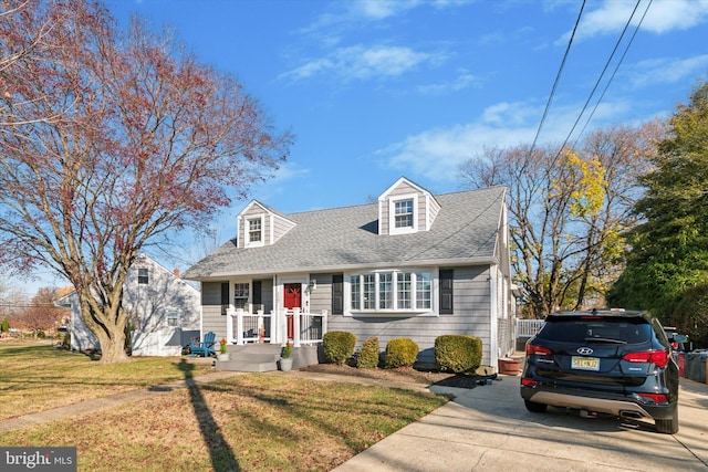 cape cod home featuring a front yard