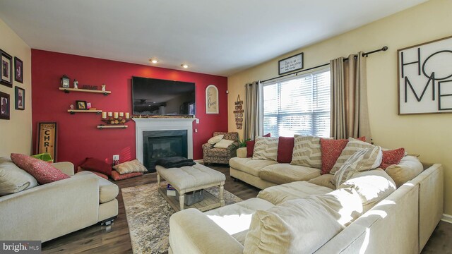 living room featuring dark hardwood / wood-style floors