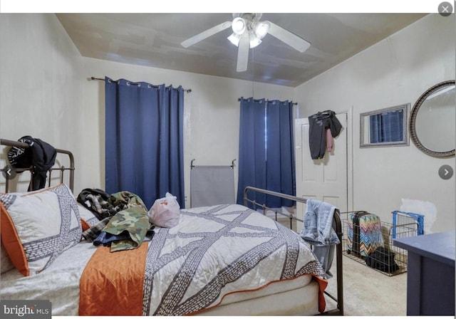 bedroom with carpet flooring and ceiling fan