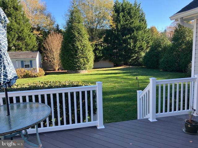 wooden deck featuring a yard