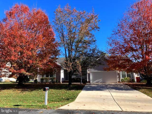 view of property hidden behind natural elements with a front yard and a garage