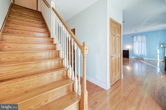 stairway featuring hardwood / wood-style floors