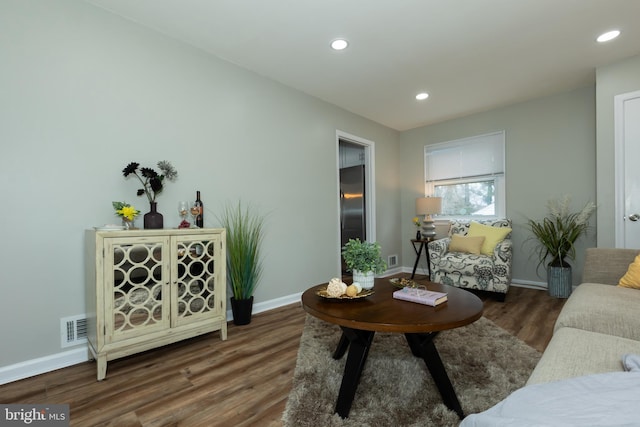 living area with dark hardwood / wood-style flooring