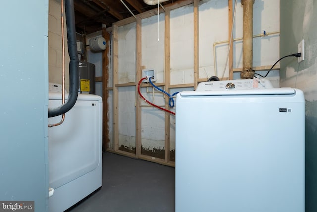 utilities featuring gas water heater and washer / clothes dryer