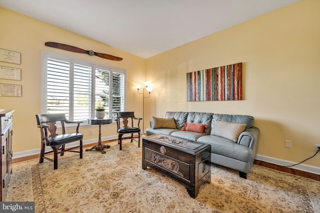 living room featuring ceiling fan and light wood-type flooring