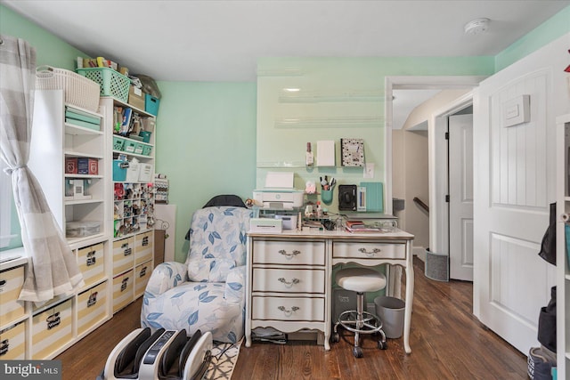 office area with dark hardwood / wood-style floors