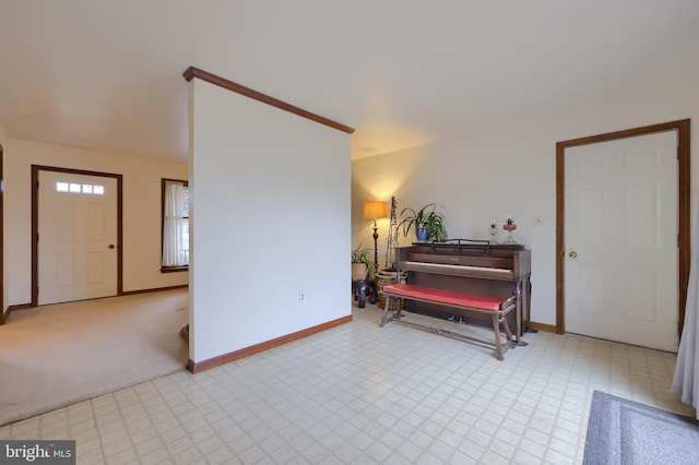 entrance foyer with light colored carpet