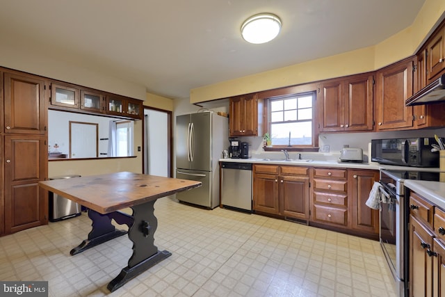 kitchen featuring sink, exhaust hood, and appliances with stainless steel finishes