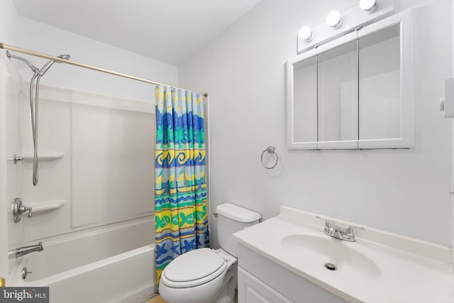 full bathroom featuring vanity, toilet, and shower / bath combo with shower curtain