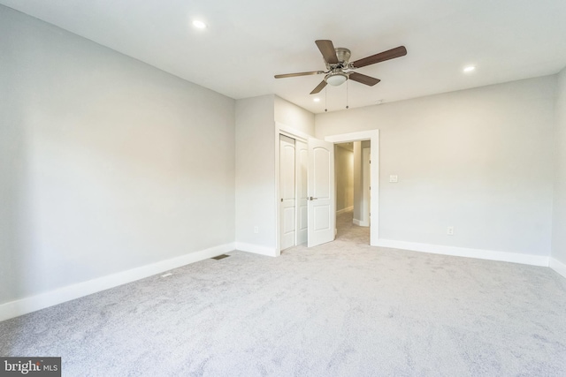 829 Chauncey Ave, Baltimore, MD 21217 - unfurnished bedroom featuring recessed lighting, baseboards, carpet flooring, a closet, and a ceiling fan