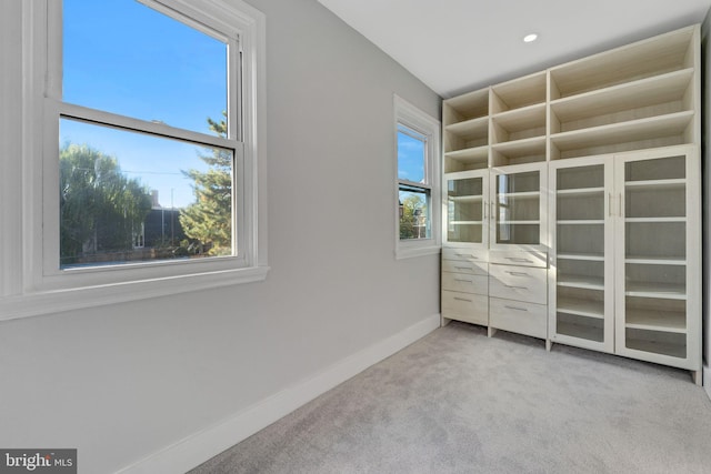 unfurnished bedroom with light carpet and multiple windows