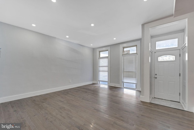 foyer entrance with dark hardwood / wood-style floors