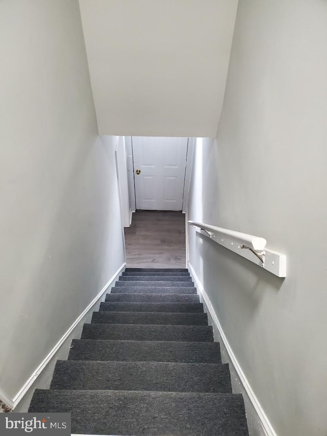 staircase featuring hardwood / wood-style flooring