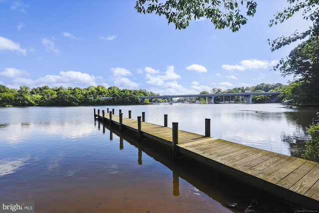 view of dock featuring a water view