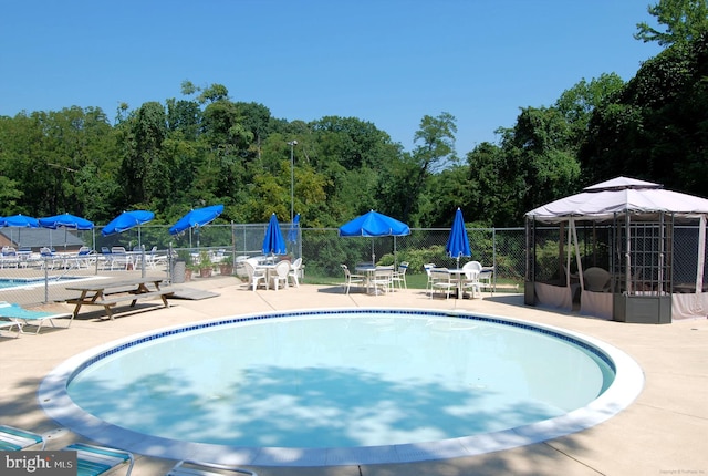 view of swimming pool featuring a patio