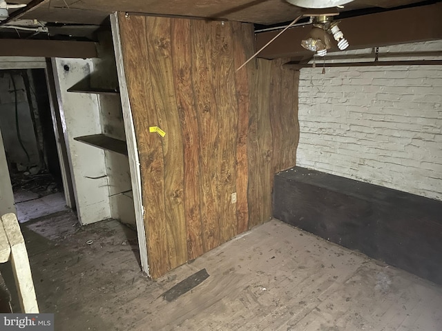 basement with wooden walls