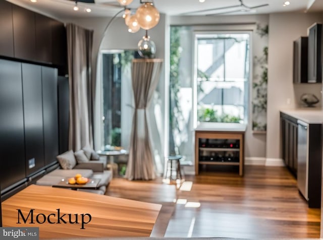 kitchen with dishwasher and hardwood / wood-style flooring