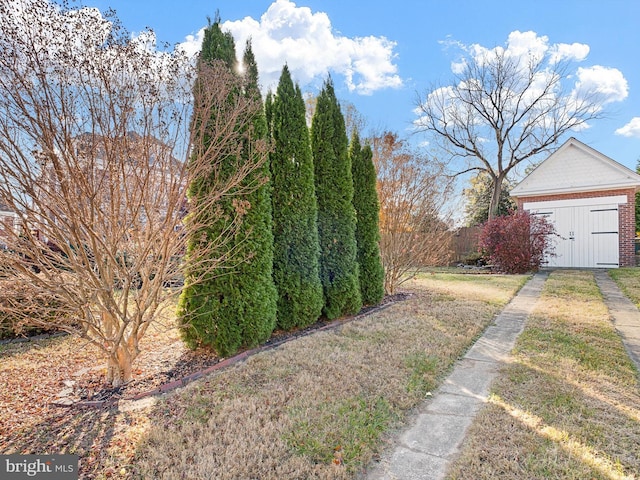 view of yard with a storage shed