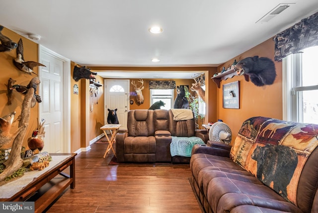 living room featuring dark hardwood / wood-style floors