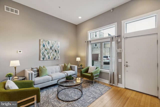 living room with light hardwood / wood-style floors