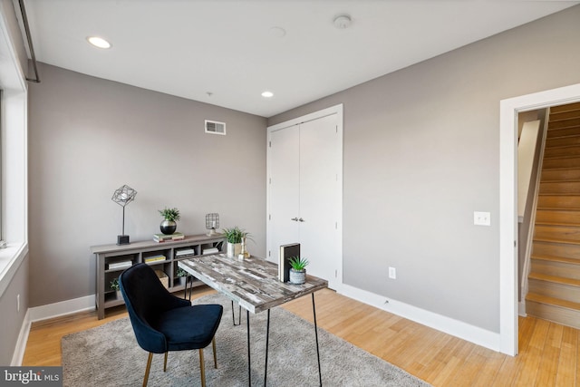 office featuring light hardwood / wood-style flooring